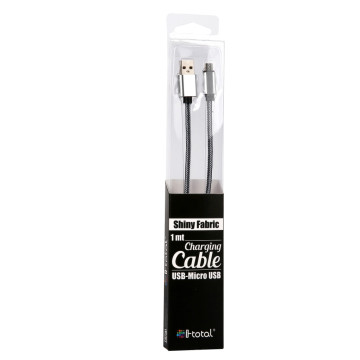 ITOTAL CM3093 Micro Shiny Fabric Kábel, 1m, Fekete-Ezüst