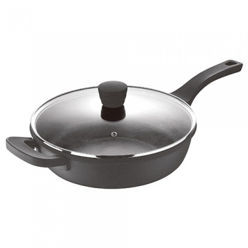 Bergner Retro öntött alumínium mély serpenyő 28x6cm indukciós,  üvegfedővel
