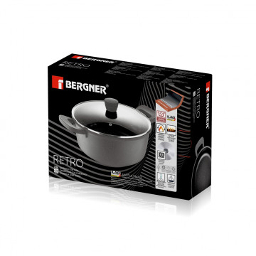 Bergner 20x9,5,cm öntött alumínium ládas üvegfedővel,  indukciós