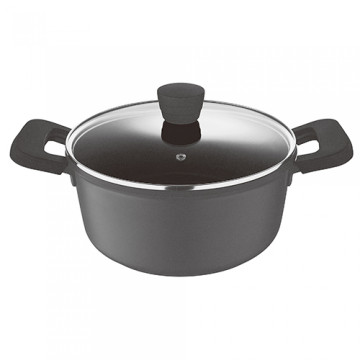 Bergner 24x11,5cm öntött alumínium lábas üvegfedővel,  indukciós