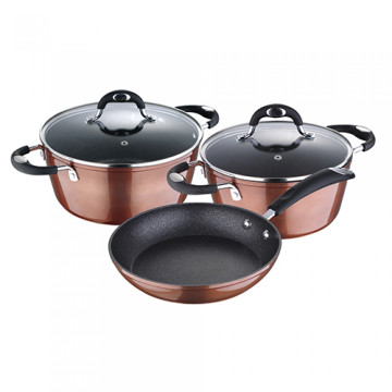Bergner Pandora 5 részes  márvány bevonatú edényszett,  indukciós (lábas 24x11cm , lábas 20x8,5cm,  24cm átmérőjű serpenyő)