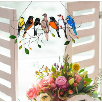 Színes, festett műanyagból készült dekor madarak 7 madaras