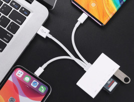 Multifunkcionális kártyaolvasó, háromféle USB adatkábellel