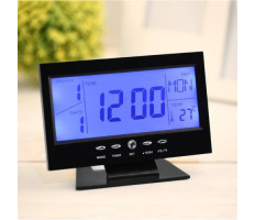 Digitális óra LCD kijelzővel és hangvezérléssel, hőmérő funkcióval DS-8082 - Fekete