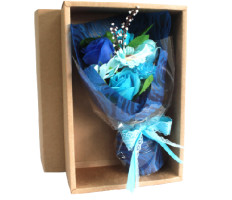 Mini szappanvirág csokor dobozban - Kék - MS-406