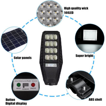 Napelemes utcai LED lámpa távirányítóval,  mozgásérzékelővel  200W + tartókonzol - MS-815