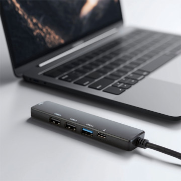 Multifunkciós USB Hub - HDMI + Type-C 3.0 - 3xUSB-A, 1xType-C - 5 Gbps, 100 W - fekete