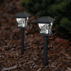 Leszúrható szolár lámpa - pillangó - fekete, melegfehér - 9 x 9 x 25 (+9) cm