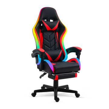 RGB LED-es gamer szék - karfával, párnával - Fekete/Piros