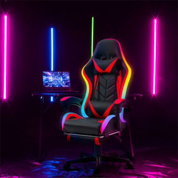 RGB LED-es gamer szék - karfával, párnával - Fekete/Piros