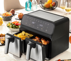 InnovaGoods Fryinn Double 8000 Rozsdamentes acél olajmentes sütő - 3400W - Fekete