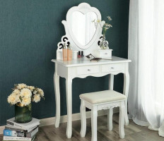 Vintage fésülködőasztal kisszékkel - 75x40x138 cm - Fehér