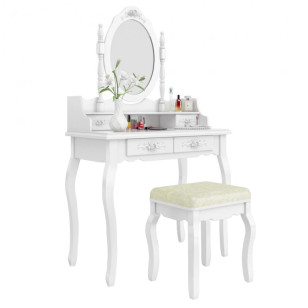 Tükrös fésülködő asztal székkel, Rome fehér