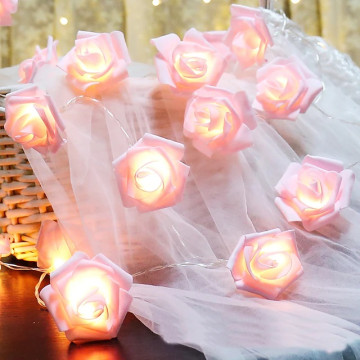 Elemes LED rózsa fényfüzér rózsaszín 4 m
