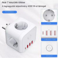 7 az 1-ben kábel nélküli hálózati aljzat, 3 utas többfunkciós aljzat 3 USB-A és 1 C típusú aljzatadapterrel - 5V/3,4A