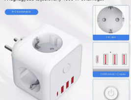 7 az 1-ben kábel nélküli hálózati aljzat, 3 utas többfunkciós aljzat 3 USB-A és 1 C típusú aljzatadapterrel - 5V/3,4A