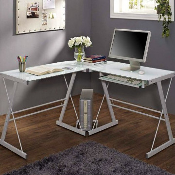 L alakú irodai asztal, fehér