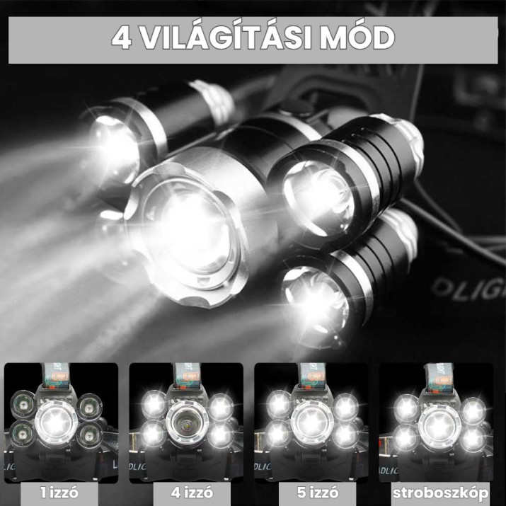 Five Light nagy fényerejű 5 lámpás akkus LED fejlámpa