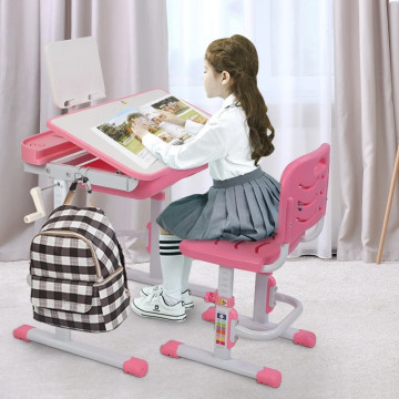 Állítható magasságú, többfunkciós, gyerek íróasztal, rózsaszín