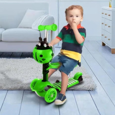Háromkerekű roller világító kerekekkel és nyereggel - Zöld - MS-895