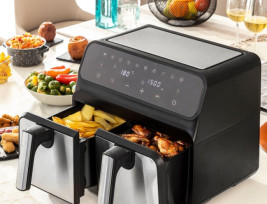 InnovaGoods Fryinn Double 8000 Rozsdamentes acél olajmentes sütő - 3400W - Fekete