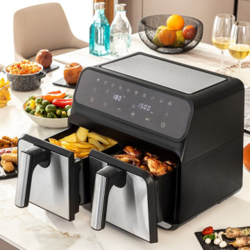 InnovaGoods Fryinn Double 8000 Rozsdamentes acél olajmentes sütő - 3400W - Fekete