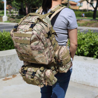 Katonai-túlélő hátizsák túrázáshoz, 45+3,5 literes kapacitással, 3 db lecsatolható résszel, terepszínű